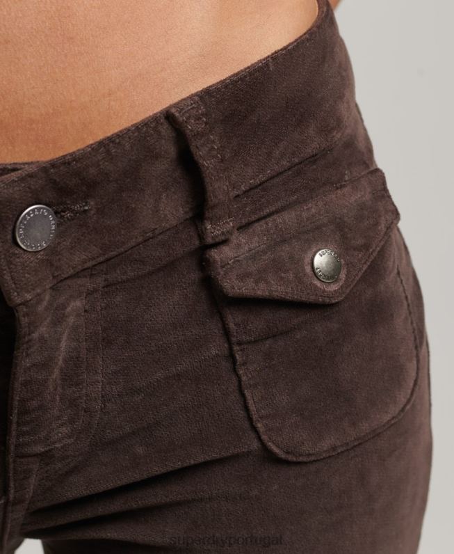 jeans flare de veludo cintura baixa mulheres marrom roupas Superdry 2208H2588