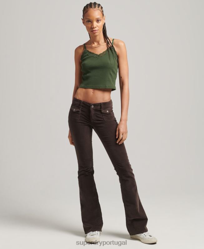 jeans flare de veludo cintura baixa mulheres marrom roupas Superdry 2208H2588