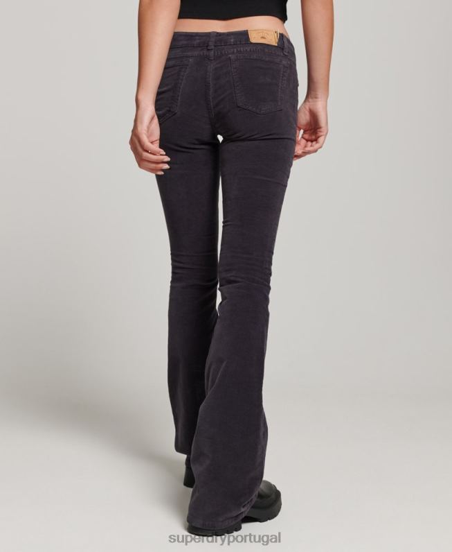 jeans flare de veludo cintura baixa mulheres preto roupas Superdry 2208H2596