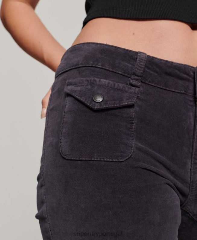 jeans flare de veludo cintura baixa mulheres preto roupas Superdry 2208H2596