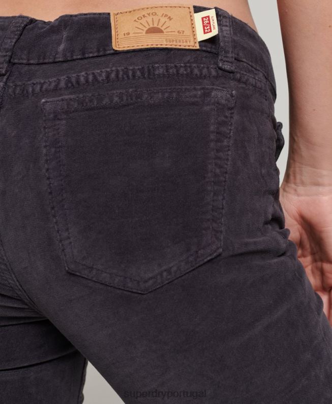 jeans flare de veludo cintura baixa mulheres preto roupas Superdry 2208H2596