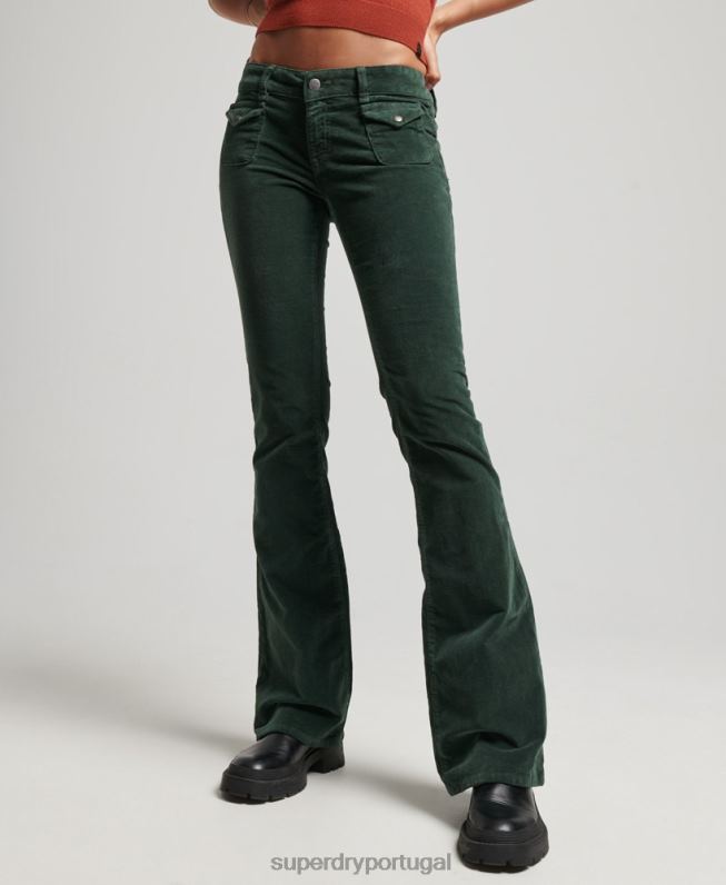jeans flare de veludo cintura baixa mulheres verde roupas Superdry 2208H2597