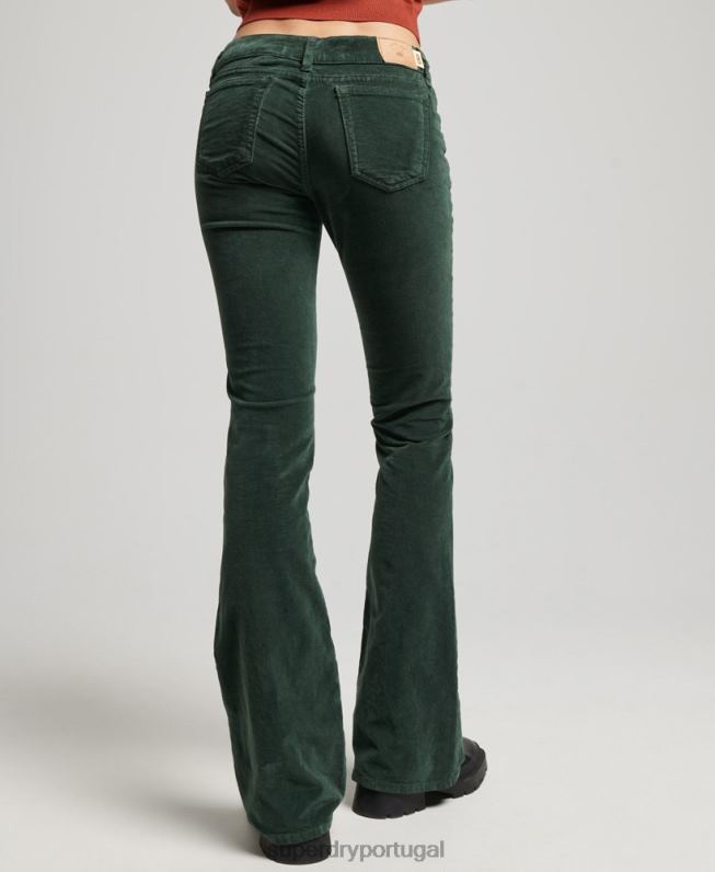 jeans flare de veludo cintura baixa mulheres verde roupas Superdry 2208H2597