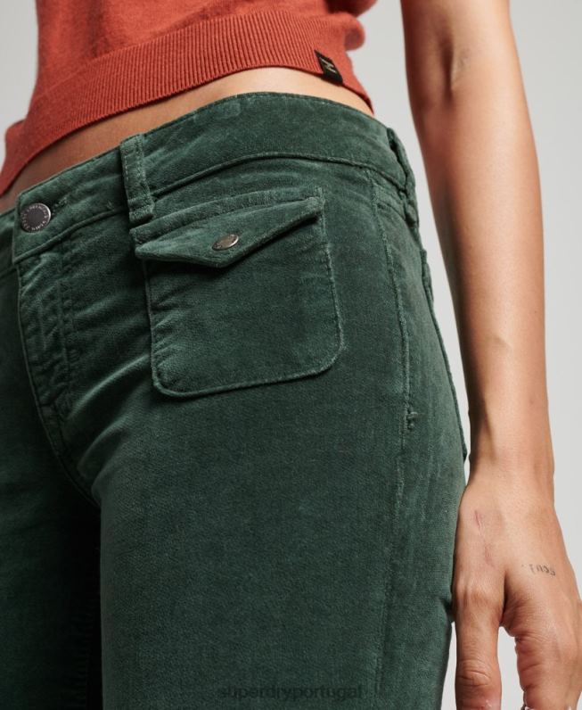 jeans flare de veludo cintura baixa mulheres verde roupas Superdry 2208H2597