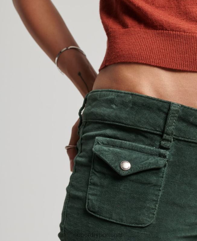 jeans flare de veludo cintura baixa mulheres verde roupas Superdry 2208H2597