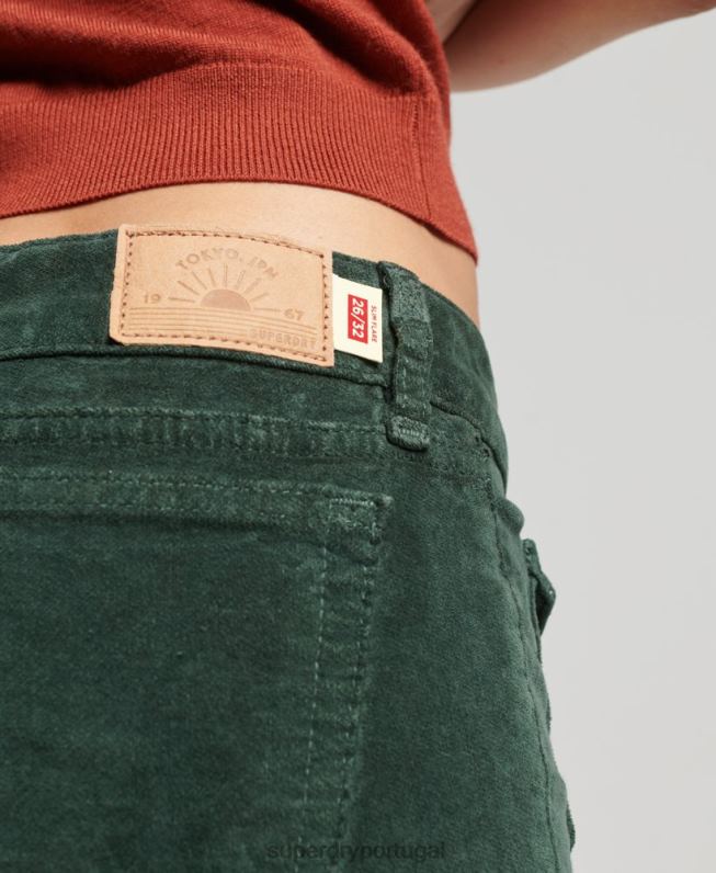 jeans flare de veludo cintura baixa mulheres verde roupas Superdry 2208H2597