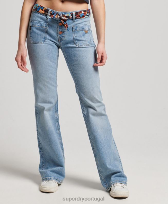 jeans flare vintage de cintura baixa de algodão orgânico mulheres azul roupas Superdry 2208H3863