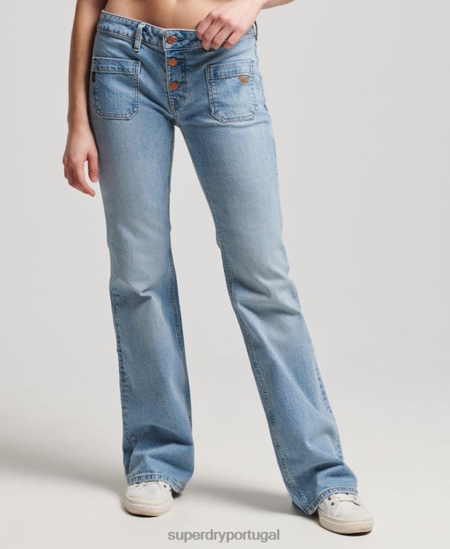 jeans flare vintage de cintura baixa de algodão orgânico mulheres azul roupas Superdry 2208H3863