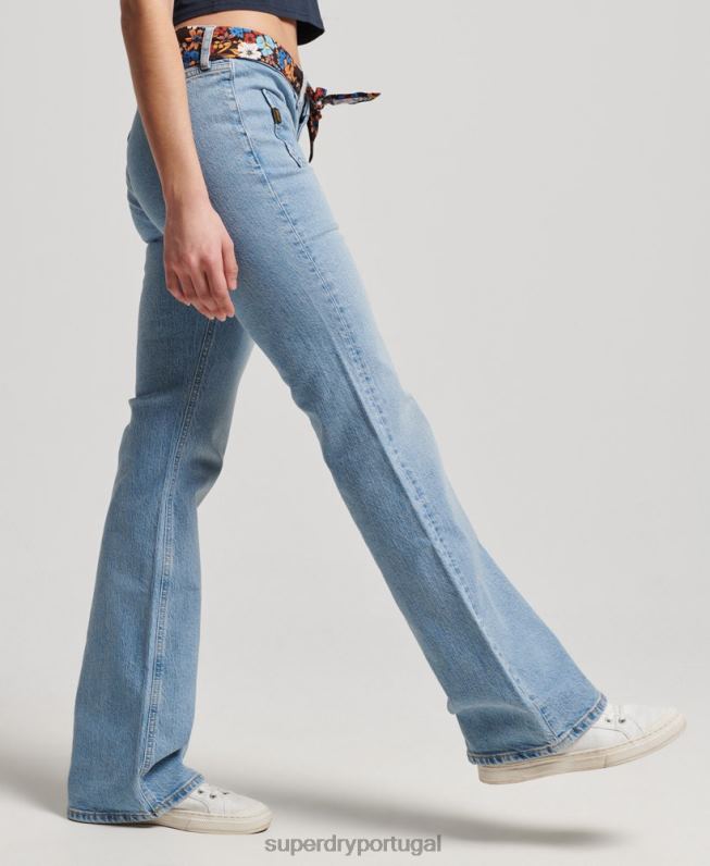jeans flare vintage de cintura baixa de algodão orgânico mulheres azul roupas Superdry 2208H3863