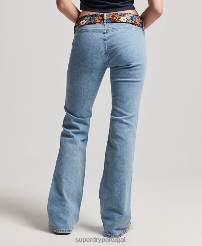 jeans flare vintage de cintura baixa de algodão orgânico mulheres azul roupas Superdry 2208H3863
