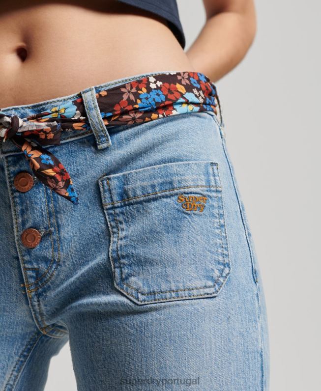 jeans flare vintage de cintura baixa de algodão orgânico mulheres azul roupas Superdry 2208H3863