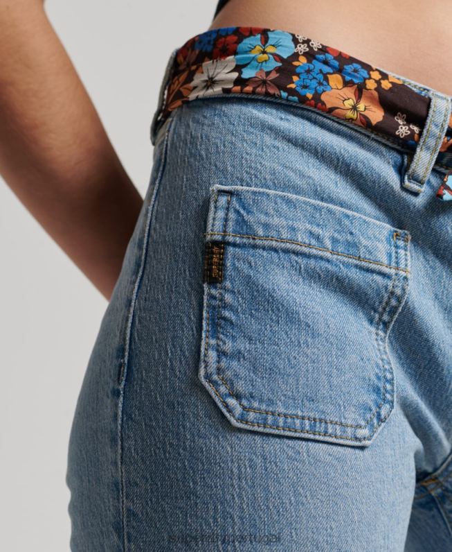 jeans flare vintage de cintura baixa de algodão orgânico mulheres azul roupas Superdry 2208H3863