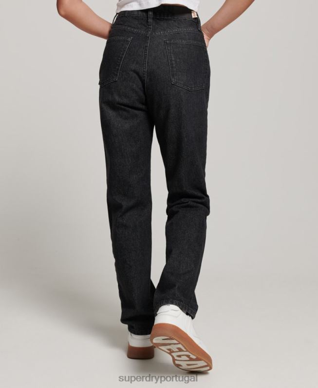 jeans retos de cintura alta de algodão orgânico mulheres preto roupas Superdry 2208H3864