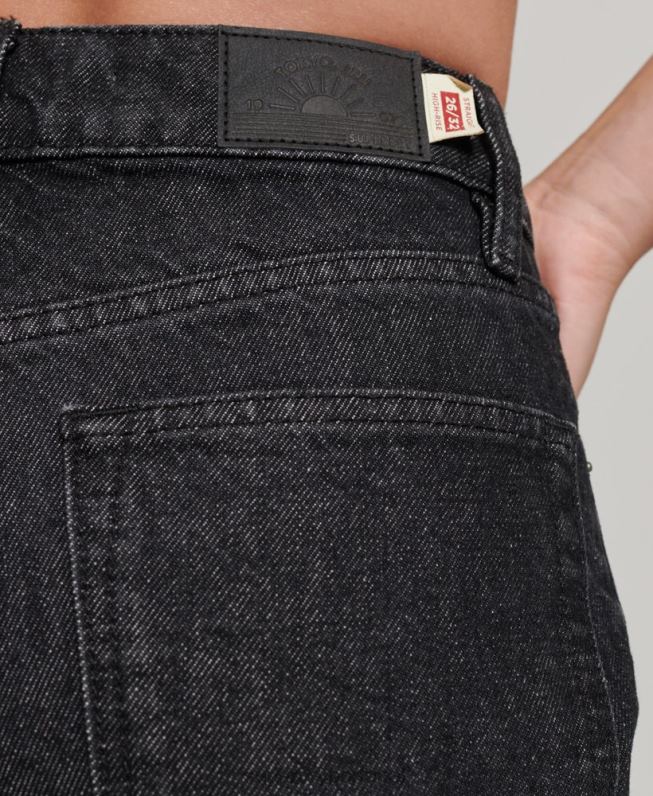jeans retos de cintura alta de algodão orgânico mulheres preto roupas Superdry 2208H3864