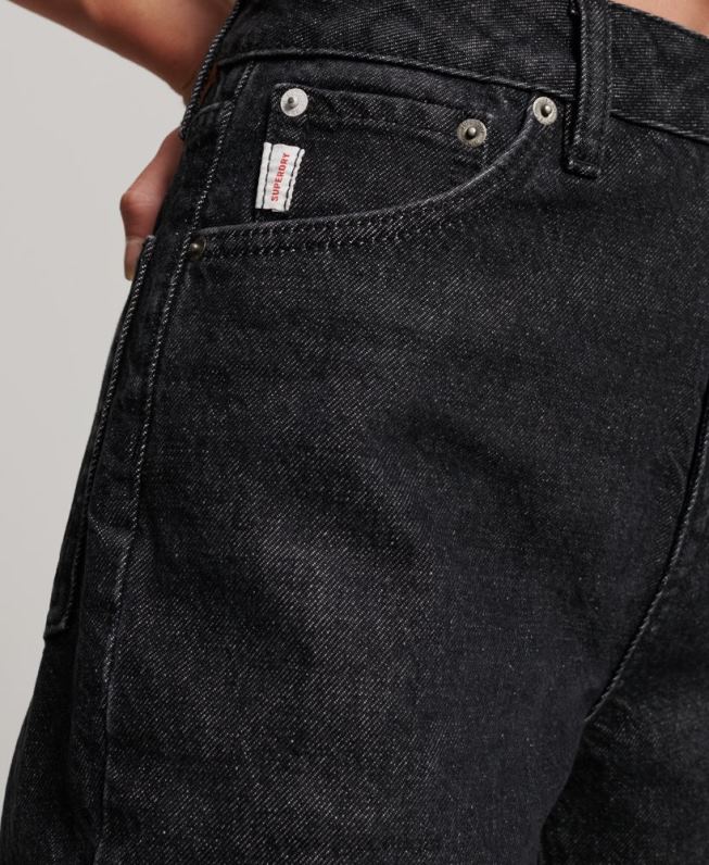 jeans retos de cintura alta de algodão orgânico mulheres preto roupas Superdry 2208H3864