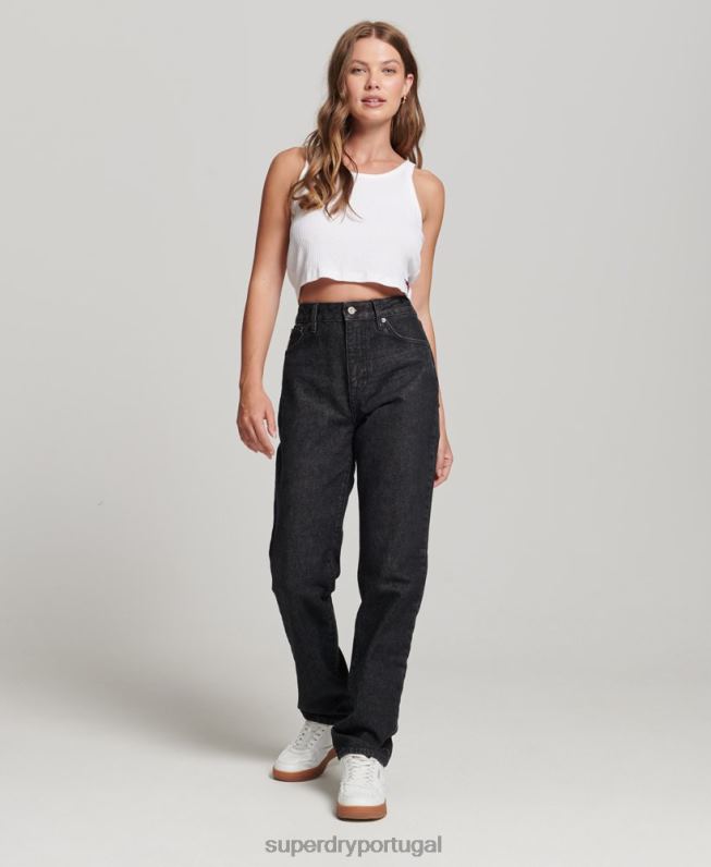 jeans retos de cintura alta de algodão orgânico mulheres preto roupas Superdry 2208H3864