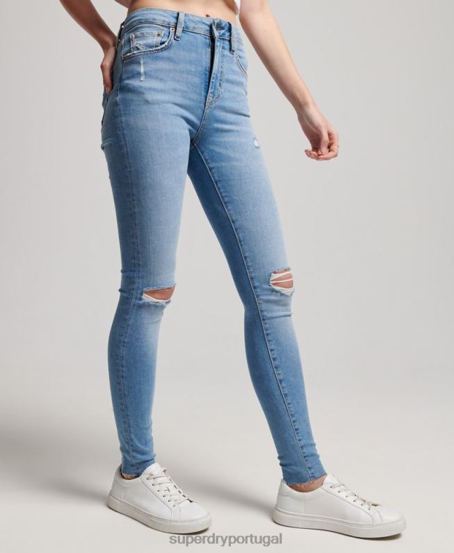 jeans skinny cintura alta de algodão orgânico mulheres azul claro roupas Superdry 2208H3878
