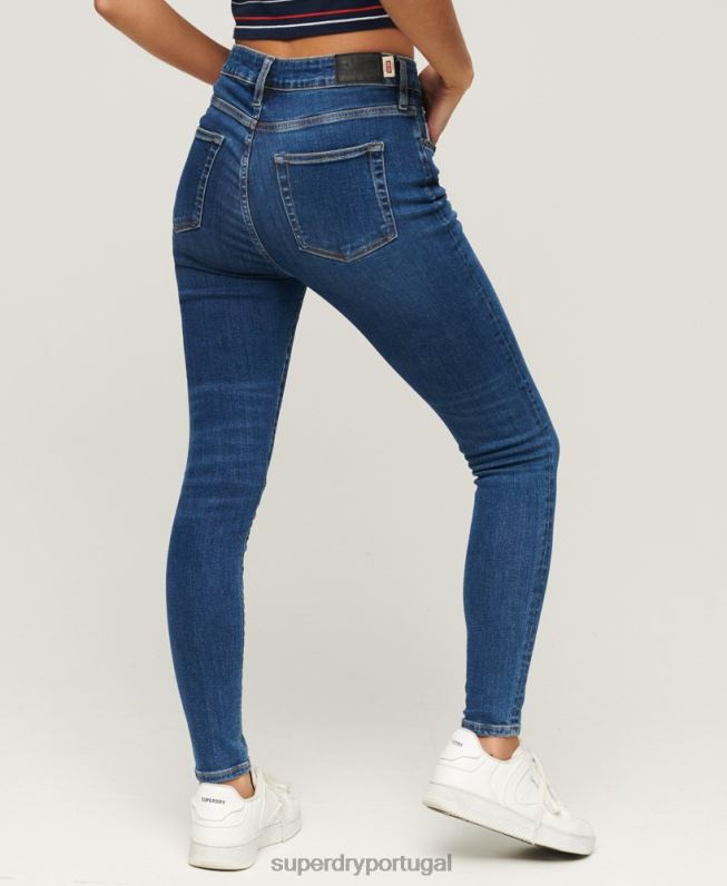 jeans skinny cintura alta de algodão orgânico mulheres azul escuro roupas Superdry 2208H3873