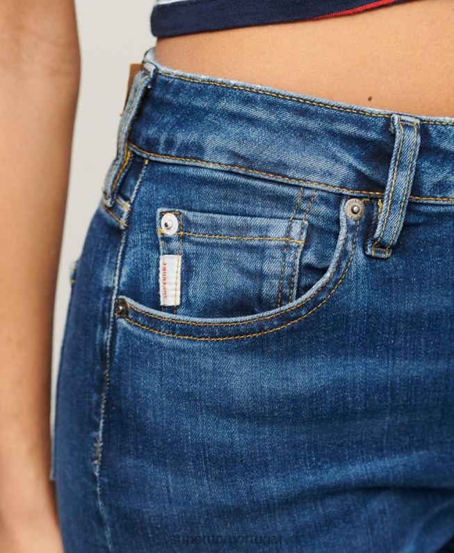 jeans skinny cintura alta de algodão orgânico mulheres azul escuro roupas Superdry 2208H3873