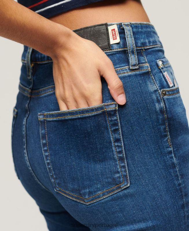 jeans skinny cintura alta de algodão orgânico mulheres azul escuro roupas Superdry 2208H3873