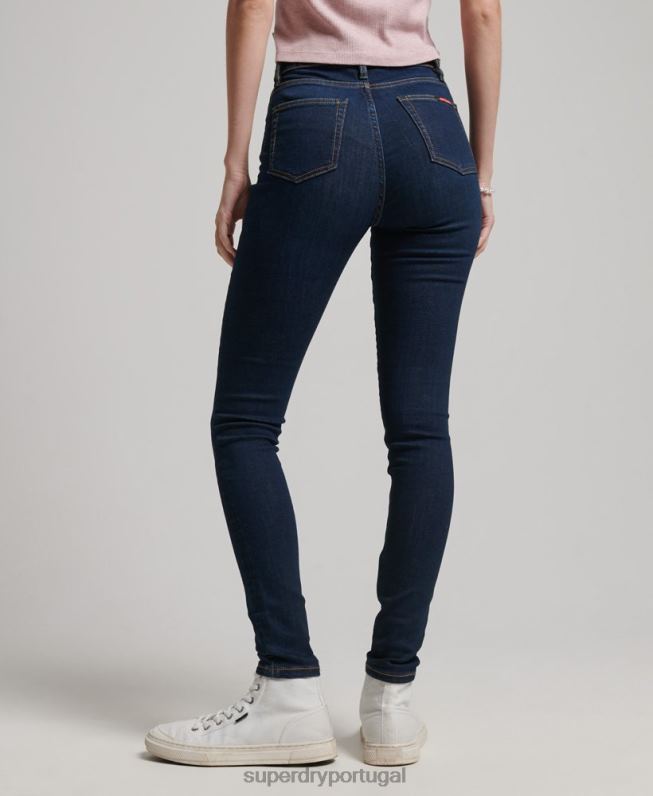 jeans skinny cintura alta de algodão orgânico mulheres azul escuro roupas Superdry 2208H3891