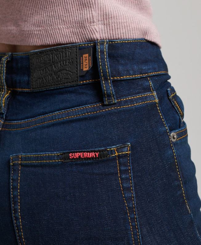jeans skinny cintura alta de algodão orgânico mulheres azul escuro roupas Superdry 2208H3891