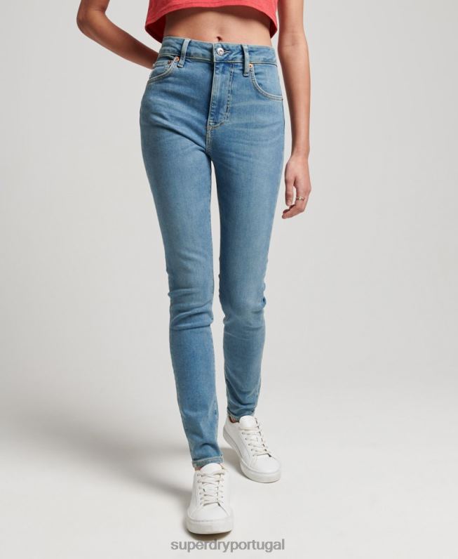 jeans skinny cintura alta de algodão orgânico mulheres azul roupas Superdry 2208H3880
