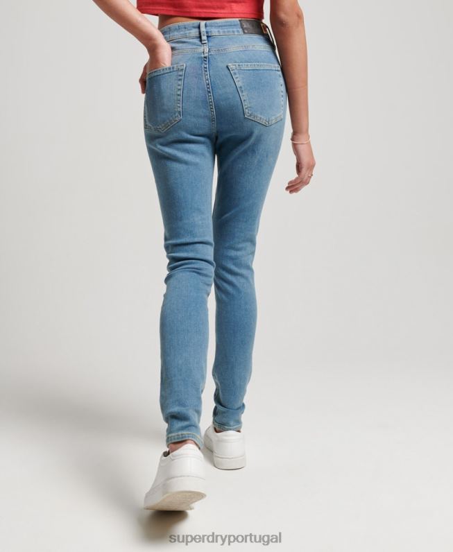 jeans skinny cintura alta de algodão orgânico mulheres azul roupas Superdry 2208H3880