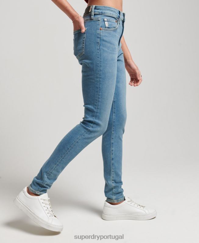 jeans skinny cintura alta de algodão orgânico mulheres azul roupas Superdry 2208H3880