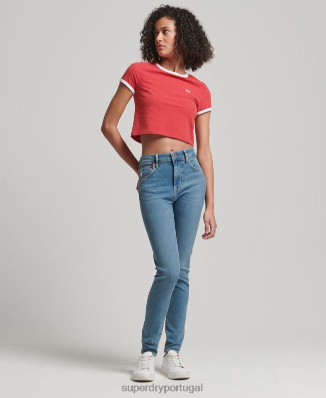jeans skinny cintura alta de algodão orgânico mulheres azul roupas Superdry 2208H3880