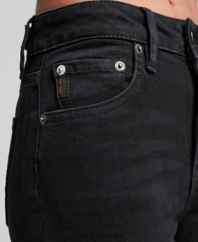 jeans skinny cintura alta de algodão orgânico mulheres preto roupas Superdry 2208H3870