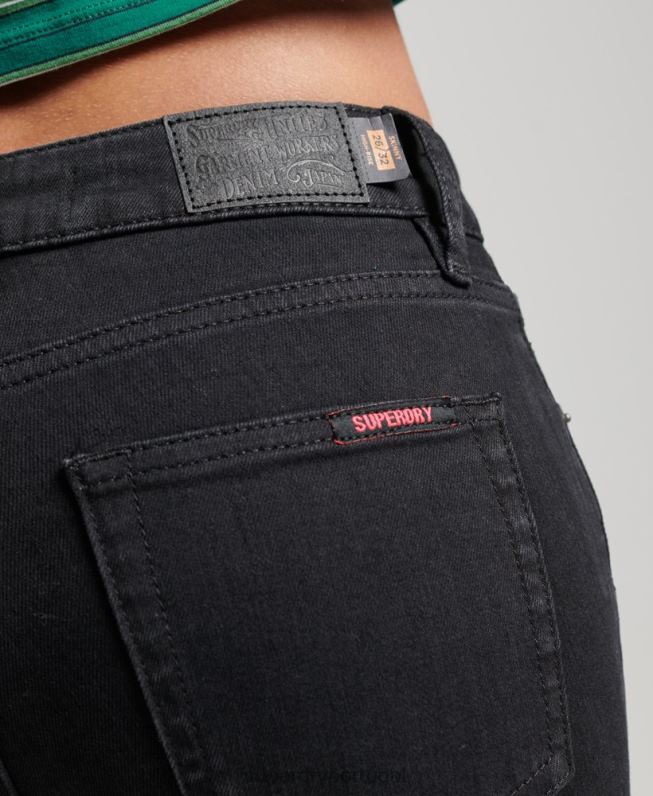 jeans skinny cintura alta de algodão orgânico mulheres preto roupas Superdry 2208H3870