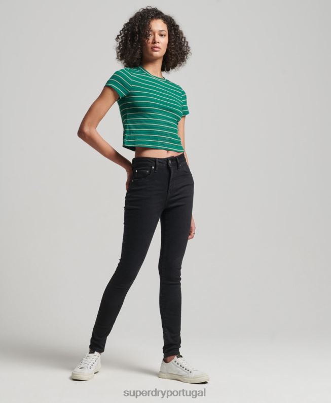 jeans skinny cintura alta de algodão orgânico mulheres preto roupas Superdry 2208H3870