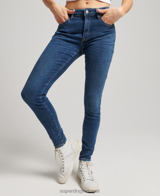 jeans skinny cintura média vintage de algodão orgânico mulheres azul escuro roupas Superdry 2208H3874