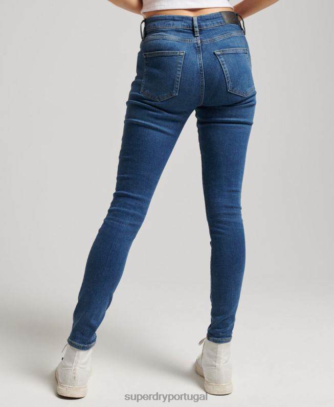 jeans skinny cintura média vintage de algodão orgânico mulheres azul escuro roupas Superdry 2208H3874