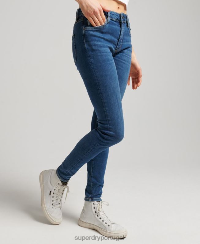 jeans skinny cintura média vintage de algodão orgânico mulheres azul escuro roupas Superdry 2208H3874