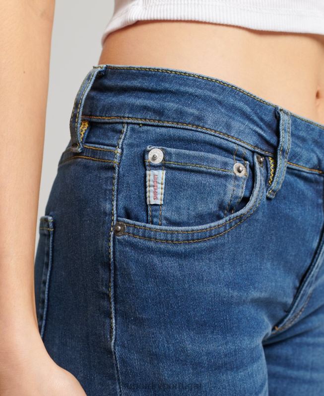 jeans skinny cintura média vintage de algodão orgânico mulheres azul escuro roupas Superdry 2208H3874