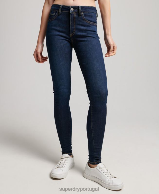 jeans skinny cintura média vintage de algodão orgânico mulheres azul escuro roupas Superdry 2208H3877