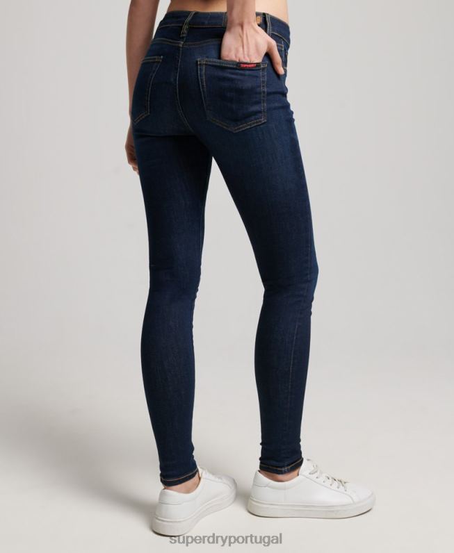 jeans skinny cintura média vintage de algodão orgânico mulheres azul escuro roupas Superdry 2208H3877