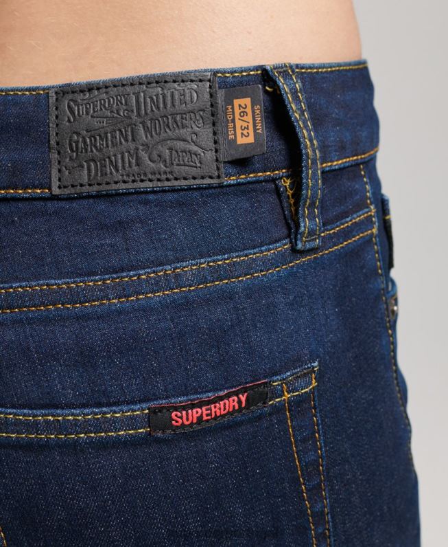 jeans skinny cintura média vintage de algodão orgânico mulheres azul escuro roupas Superdry 2208H3877