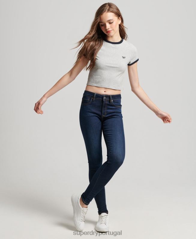 jeans skinny cintura média vintage de algodão orgânico mulheres azul escuro roupas Superdry 2208H3877