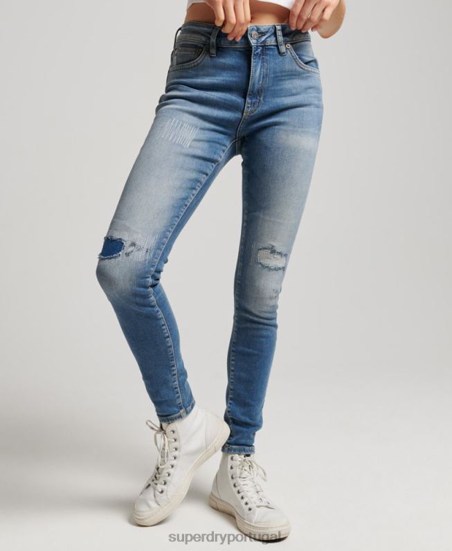 jeans skinny cintura média vintage de algodão orgânico mulheres azul escuro roupas Superdry 2208H3890