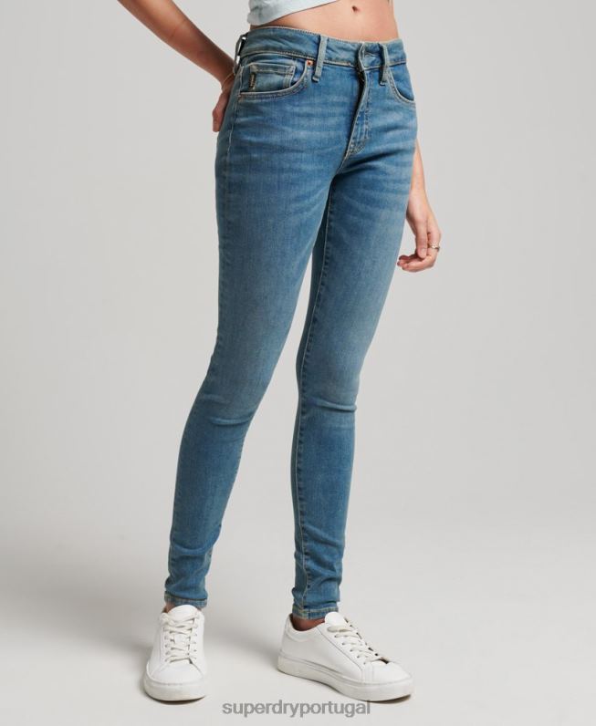 jeans skinny cintura média vintage de algodão orgânico mulheres azul roupas Superdry 2208H3865