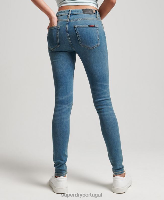 jeans skinny cintura média vintage de algodão orgânico mulheres azul roupas Superdry 2208H3865