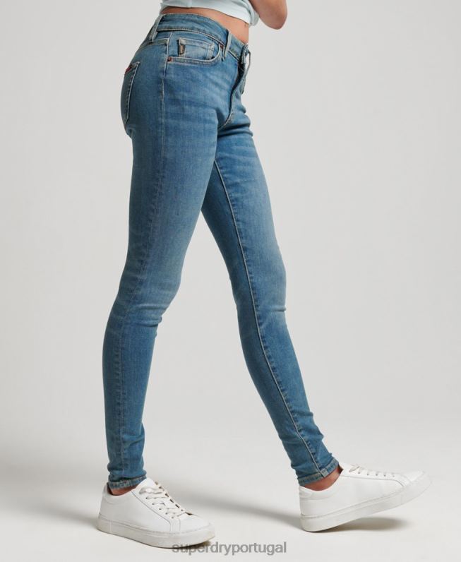 jeans skinny cintura média vintage de algodão orgânico mulheres azul roupas Superdry 2208H3865