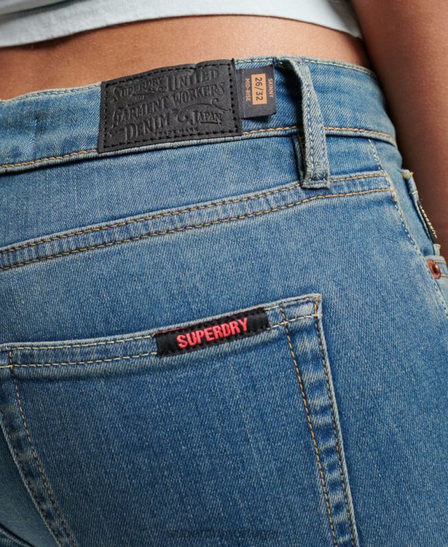 jeans skinny cintura média vintage de algodão orgânico mulheres azul roupas Superdry 2208H3865