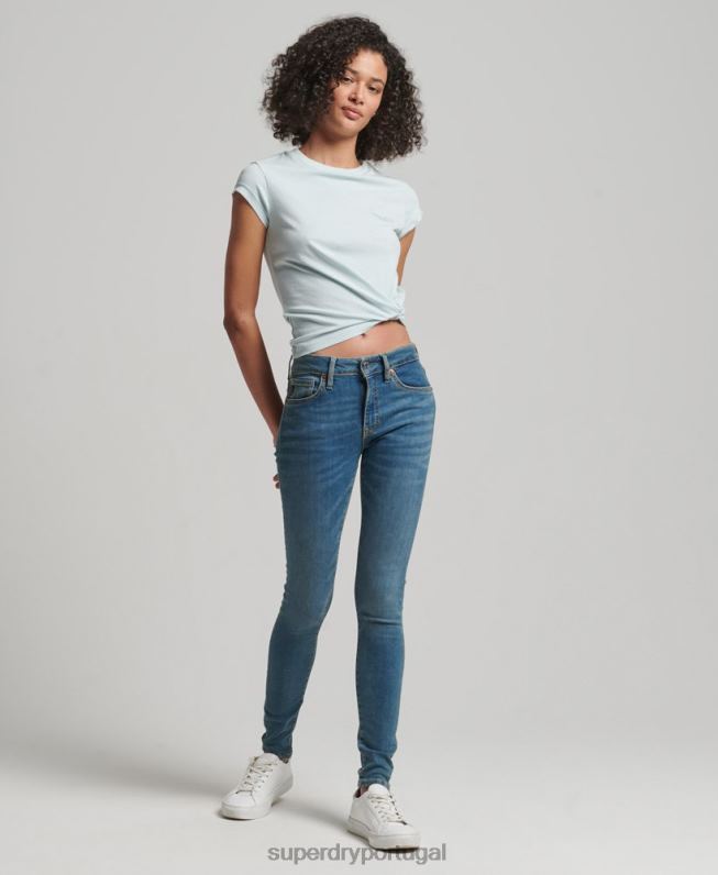 jeans skinny cintura média vintage de algodão orgânico mulheres azul roupas Superdry 2208H3865