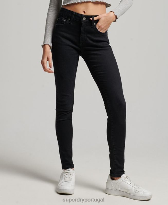 jeans skinny cintura média vintage de algodão orgânico mulheres preto roupas Superdry 2208H3882