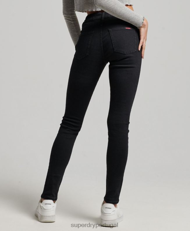 jeans skinny cintura média vintage de algodão orgânico mulheres preto roupas Superdry 2208H3882