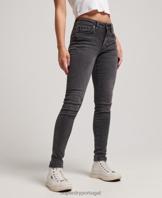 jeans skinny cintura média vintage de algodão orgânico mulheres preto roupas Superdry 2208H3885